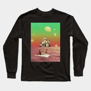 Life On Cloud Nine - Space Collage, Retro Futurism, Sci-Fi Long Sleeve T-Shirt